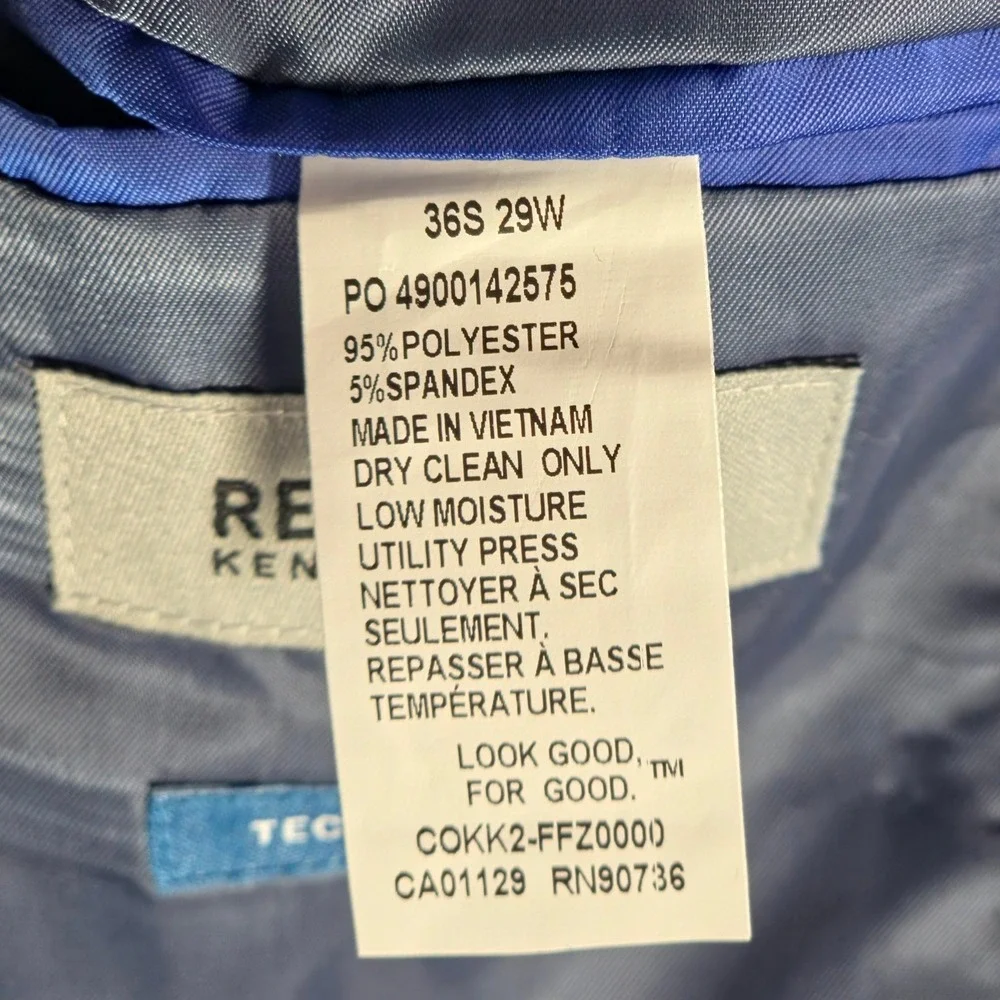 Kenneth‎ Cole reaction 2 Piece Suit Mens 36S Pants 29W Light Blue Quiet Luxury